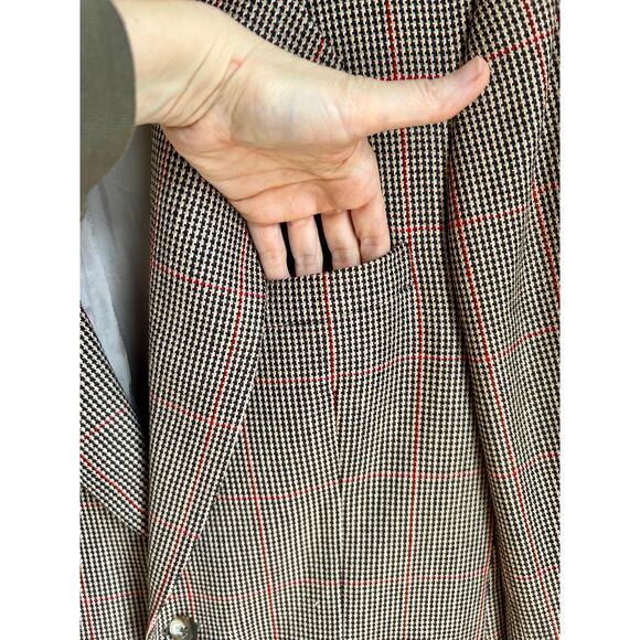 Vintage Houndstooth and Plaid Brown Men's Sport Coat Size Large | 1970's Style - Picture 7 of 10
